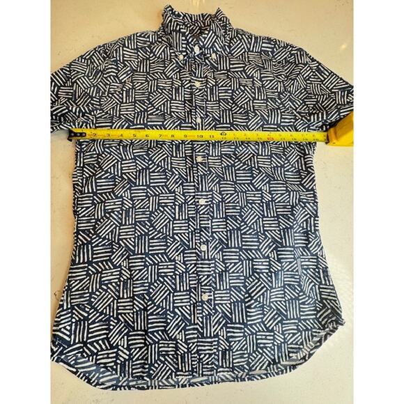 Bonobos Slim Medium Short Sleeve Blue Geometric Collared Shirt - Picture 7 of 10
